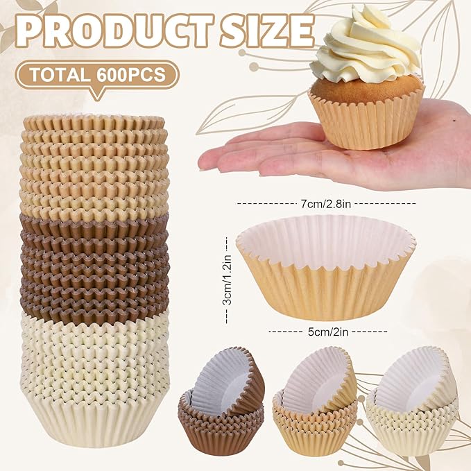 Whaline 600Pcs Brown Neutral Cupcake Liners Fall Color Brown Gradient Color Baking Cups Tan
