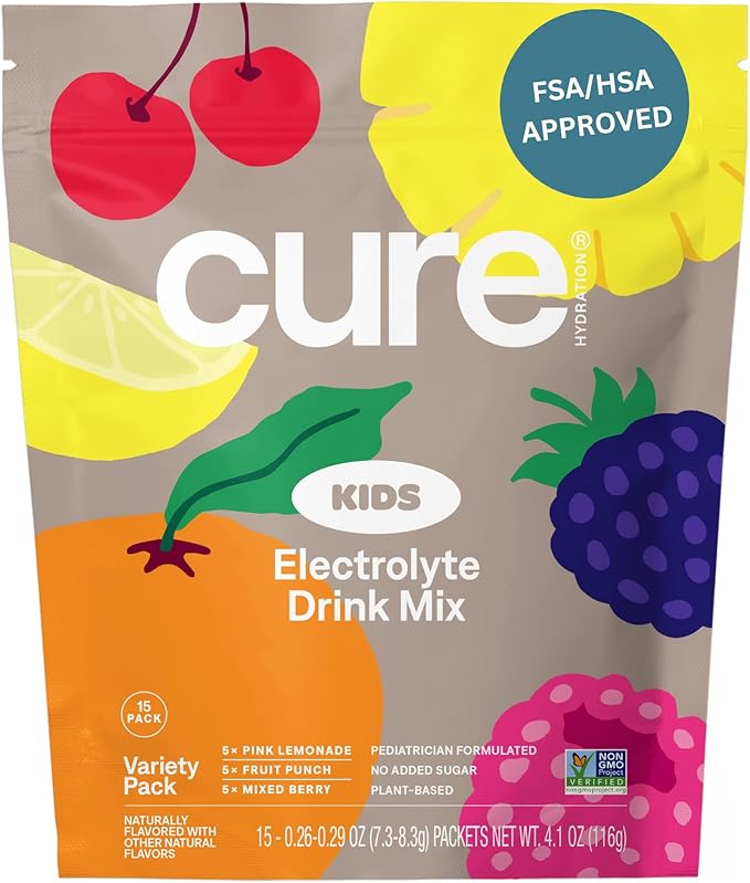 Cure Hydration - Kids Electrolyte Drink Mix | Plant-Based Pediatrician Formulated Rehydration | No
