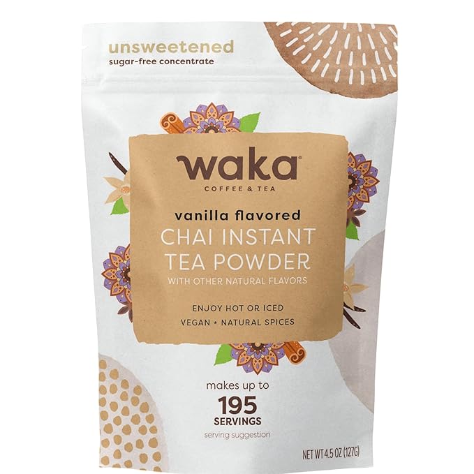 Waka Vanilla Chai Tea Mix - 100% Tea Leaves from India, Natural Spices, Unsweetened Tea Powder - No