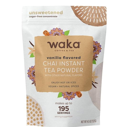 Waka Vanilla Chai Tea Mix - 100% Tea Leaves from India, Natural Spices, Unsweetened Tea Powder - No