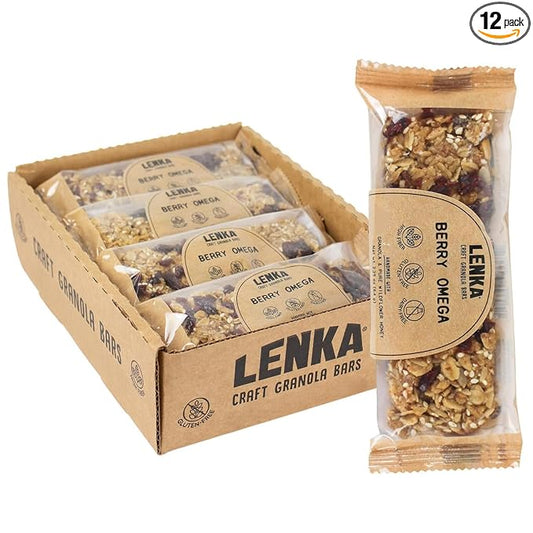 Lenka Bars - Berry Omega Snack Bars, Gluten Free, High Fiber, Kosher, Wholesome, No Artificial