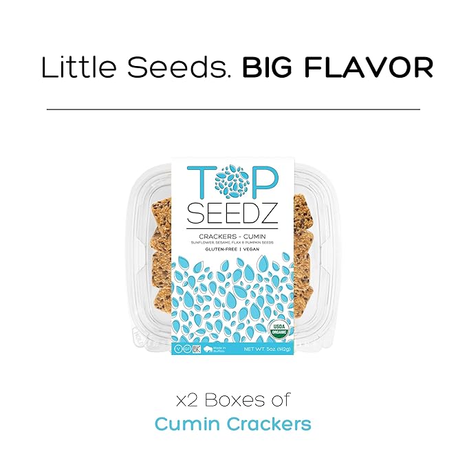 Top Seedz Certified Organic Gluten Free Cumin Seed Crackers | 2-Pack | 5 Ounces | Healthy Vegan