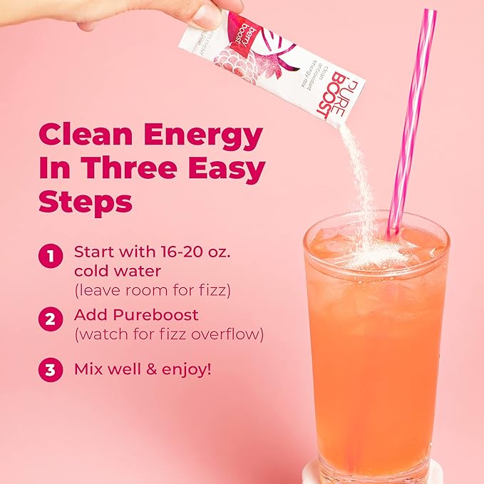 Pureboost Clean Energy Booster, Refreshing Energy Drink Mix with B12 Vitamins, Electrolytes