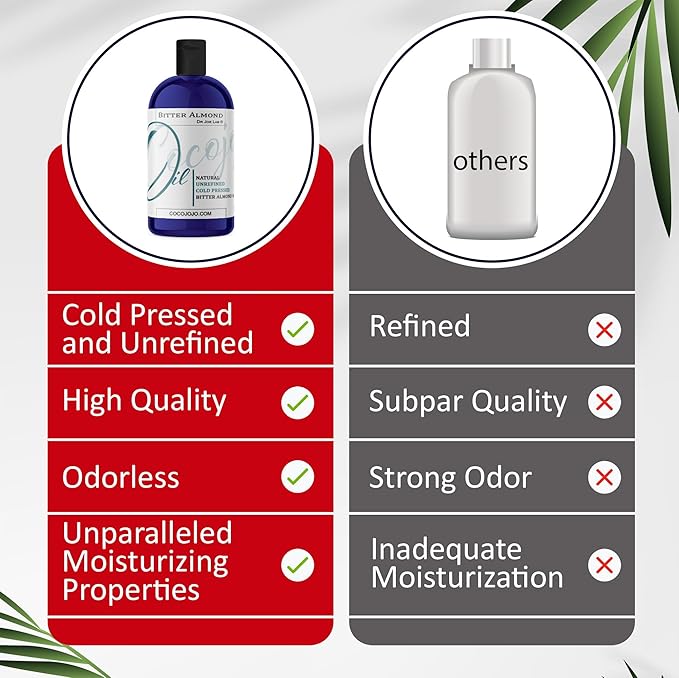cocojojo Pure Bitter Almond 16 oz 1 pint Oil Unrefined Cold Pressed Extra Virgin All Natural