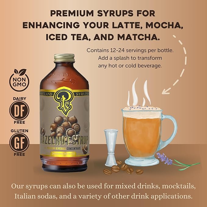 Portland Syrups Hazelnut Syrup – Flavoring for Coffee, Lattes, Cold Brew, Macchiatos, Cocktails