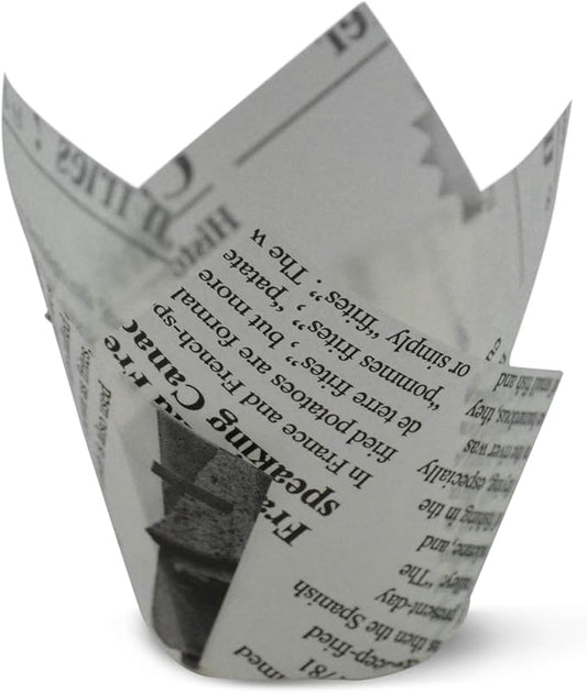 SimpleGood White Newspaper Medium Size Tulip Baking Cups Cupcake Liners Muffin Liners Greaseproof