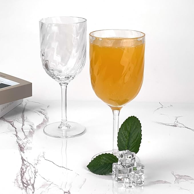 Yalin Set of 6 Unbreakable 12 oz Acrylic Plastic Wine and Water Tumbler Stackable Goblets. (Clear