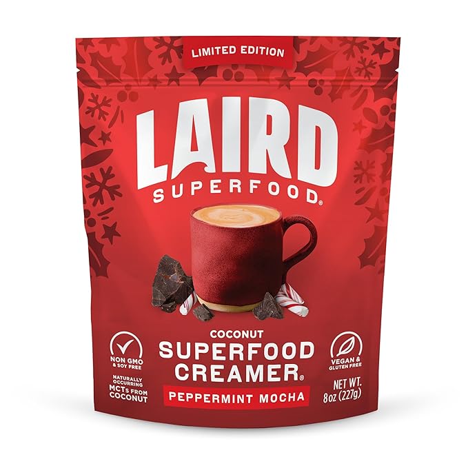 Laird Superfood Non-Dairy Original Superfood Peppermint Mocha Coconut Powder Coffee Creamer, Gluten