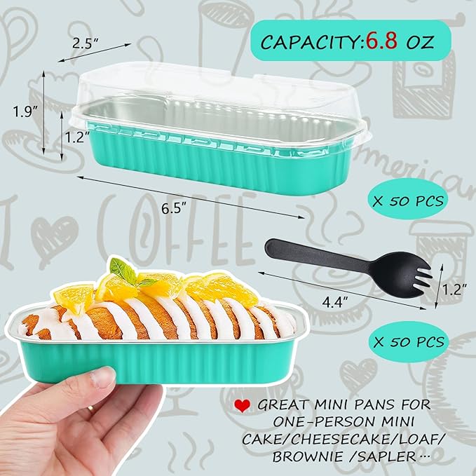 LNYZQUS Aluminum Foil Mini Loaf Pans With Lids 50 Pack, 6.8oz Rectangle Baking Cups Muffin