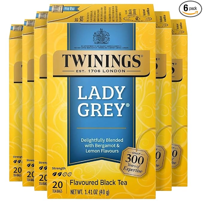 Twinings Lady Grey Black Tea Individually Wrapped Bags, 20 Count (Pack of 6), Orange & Lemon Peel