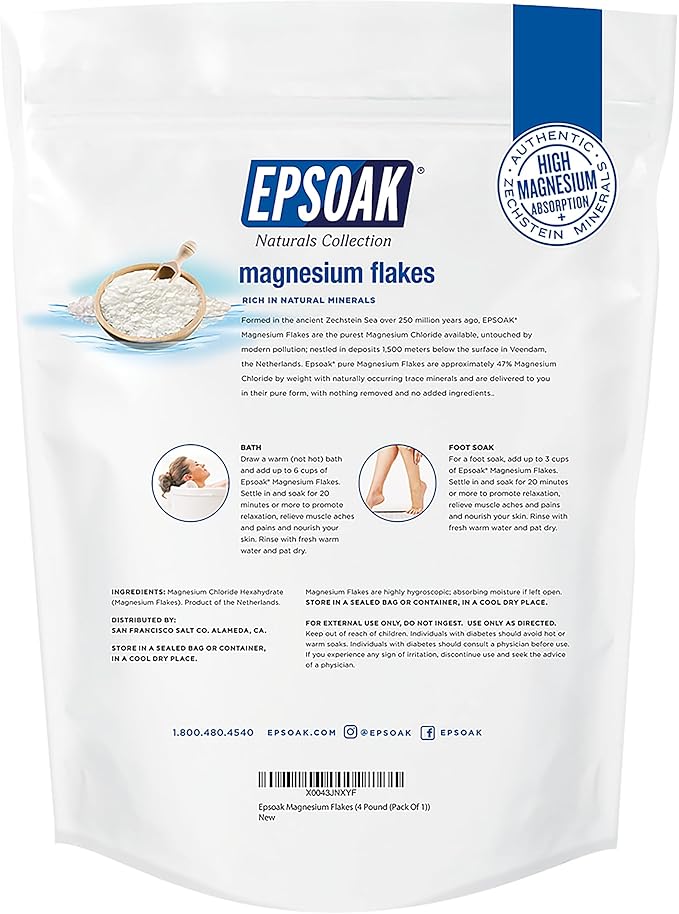 Epsoak Naturals Collection Magnesium Flakes for Foot Spa & Relaxing Bath, 4 lb, 100% Natural &