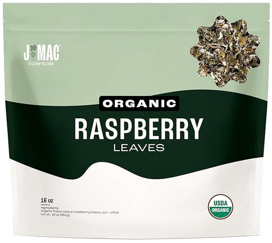 J Mac Botanicals, Organic Red Raspberry Leaf, Herbal tea (16 ounce bag 200+ cups) cut & sifted
