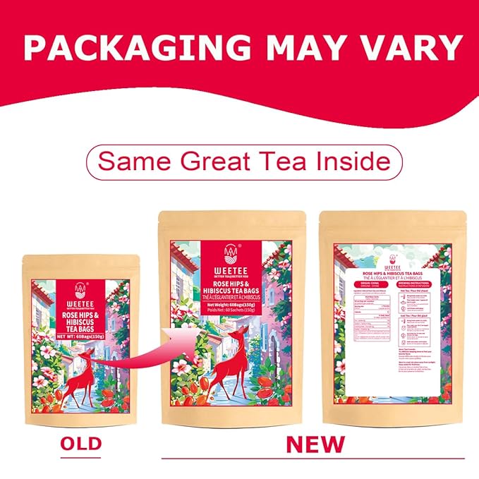 WT WEETEE Rosehips Hibiscus Tea Bags, Made with Rosehip & Hibiscus Flowers, Natural Caffeine-free