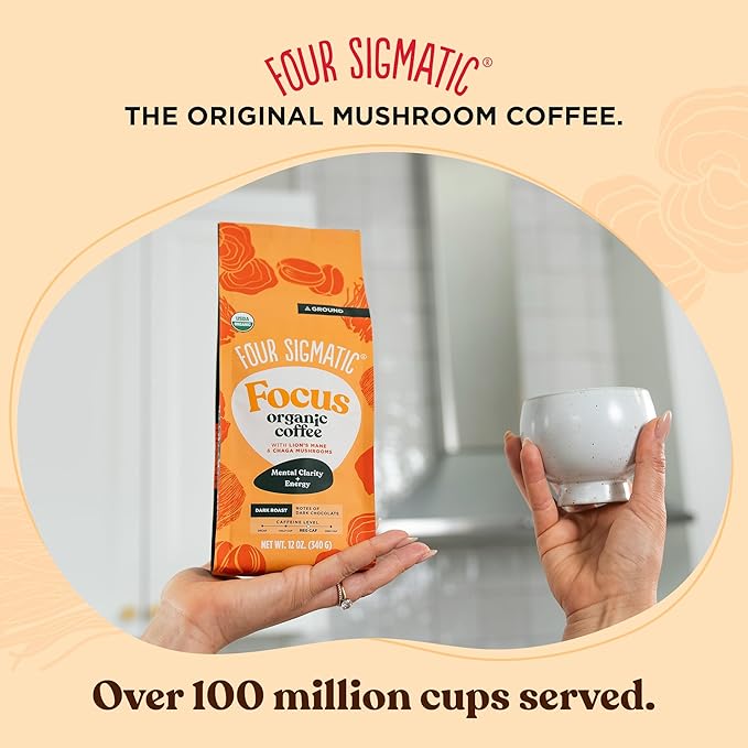 Four Sigmatic Focus Mushroom Coffee | Organic Ground Coffee with Lion's Mane Mushroom and Chaga for