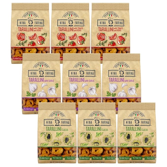 NINA FARINA Tarallini Variety Pack-Fresh Baked Italian Crackers Free from Added Sugars, Palm Oils &