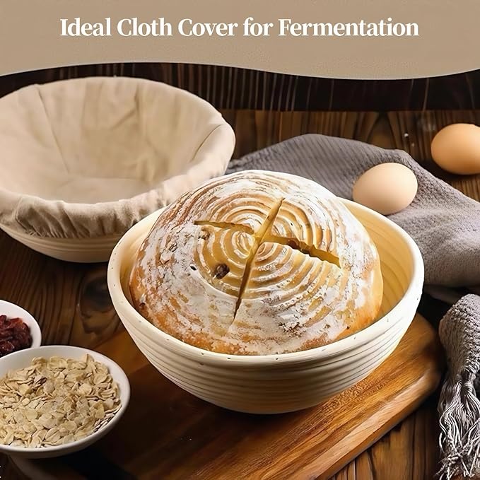 Natural Cotton Bread Proofing Basket Liner, 10 Inch Round, 6 Pack, Banneton Dough Bowl Cover for