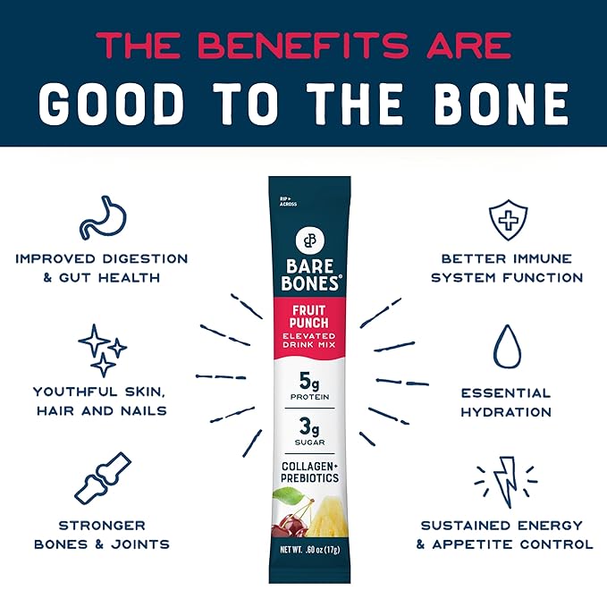 Bare Bones Fruit Punch Elevated Drink Mix | Collagen & Prebiotics | Gluten-Free & Naturally