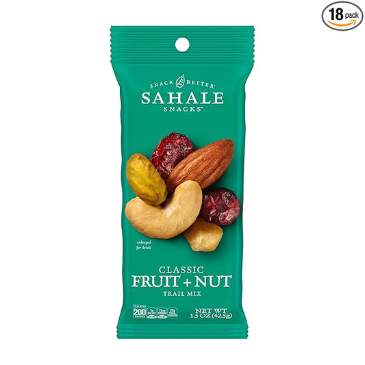 Sahale Snacks Classic Fruit and Nut Trail Mix, 1.5 Oz Grab & Go Bags (18 Packs) - Dry-Roasted