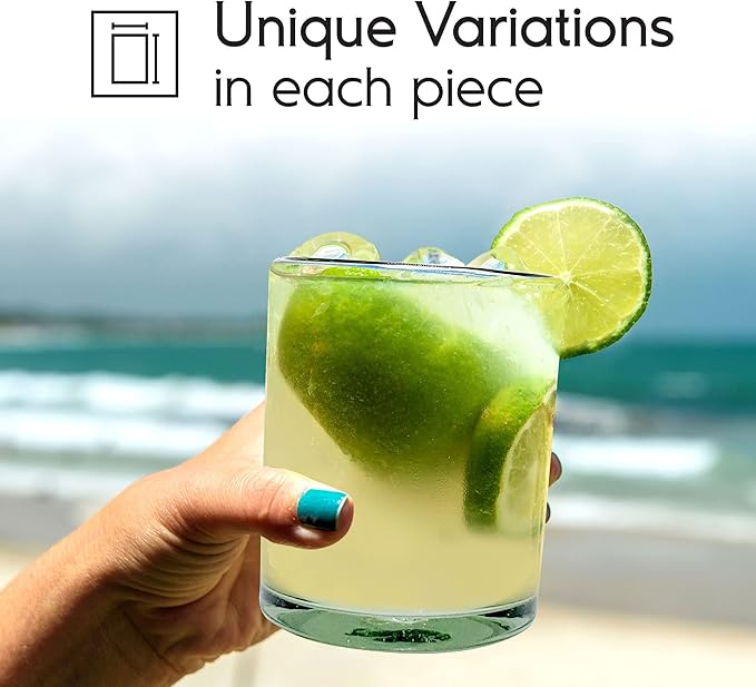 Clear 10 oz Tumblers (set of 6), Hand Blown Mexican Glassware, Recycled Glass Drinking Glasses