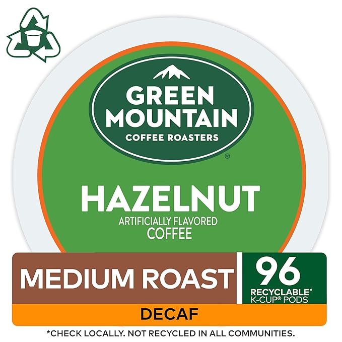 Green Mountain Coffee Roasters Hazelnut Decaf Coffee, Keurig Single-Serve K-Cup pods, Light Roast