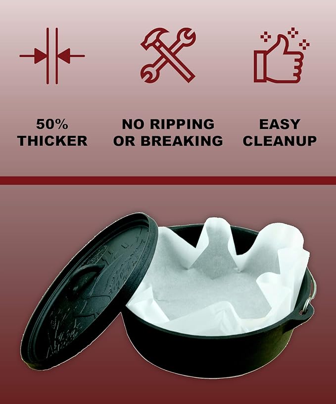 CampLiner Disposable Dutch Oven Liners ??20 Pack Extra-Thick Parchment Paper Rounds for