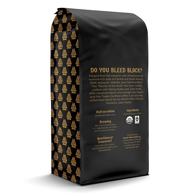 Death Wish Coffee, Valhalla Java Odinforce Blend - Whole Bean Dark Roast - Extra Kick of Caffeine