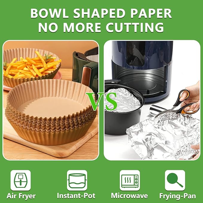 200pcs Air Fryer Disposable Liner, Non-Stick Parchment Paper for Baking, Oil-Proof, Water-Proof