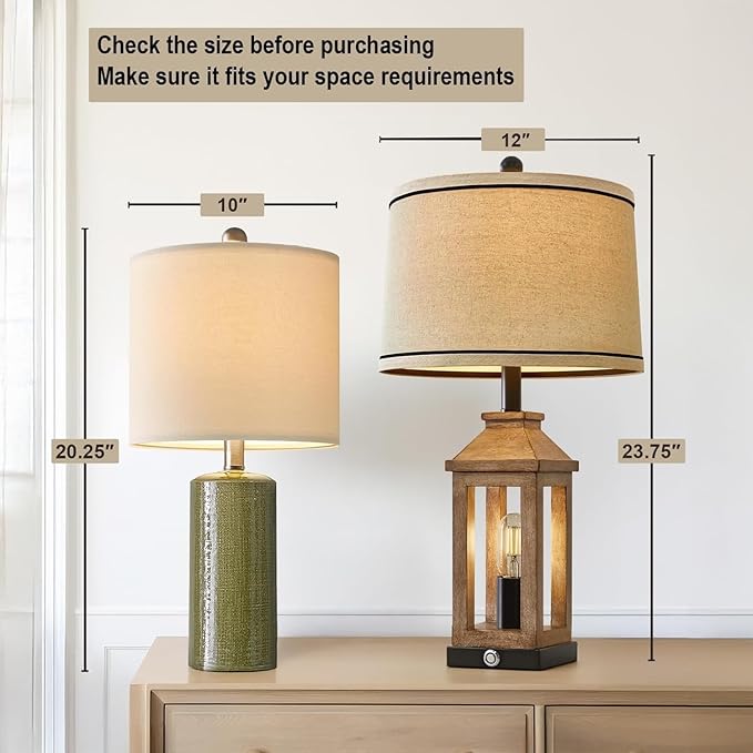 20.25" Small Table Lamps Set of 2 Modern Ceramic Lamps for Living Room Farmhouse Bedside Lamps Boho