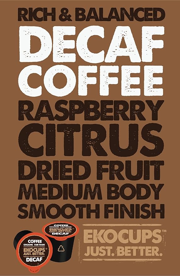 EKOCUPS Organic Swiss Water Decaf Medium Roast Coffee Pods, 30% More Coffee Per Cup, Fair Trade