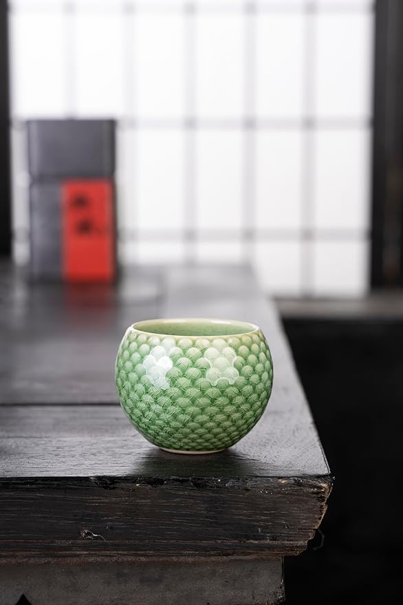 MQjzsh Handmade Chinese Japanese Tea Bowls, Tea Cup Set, 4 Pack, 110ml / 3.7oz for Office, Home
