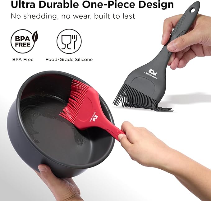 Kitchen Mama Platinum Silicone Extra Wide Pastry & Basting Brush Utensil Set ??Heat Resistant
