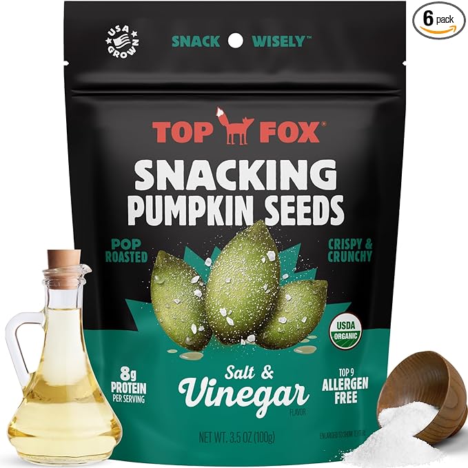 Top Fox Snacks Pumpkin Seeds to Eat (Salt & Vinegar, 3.5 oz – 6 Pack) - Gluten Free Snacks, Healthy