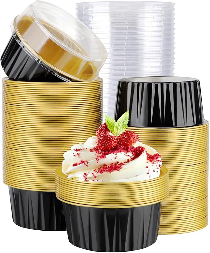 EUSOAR Aluminum Baking Cups, 120pcs 5oz Disposable Mini Foil Cupcake Liners Ramekins Cups with Lids