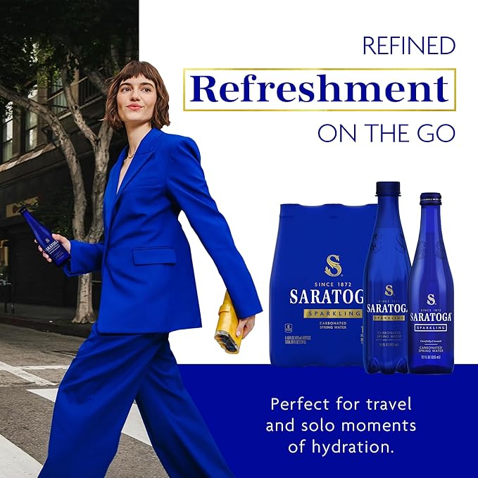 Saratoga Sparkling Water Bottles, 12-Pack - Carbonated Spring Bottled Water with Naturally