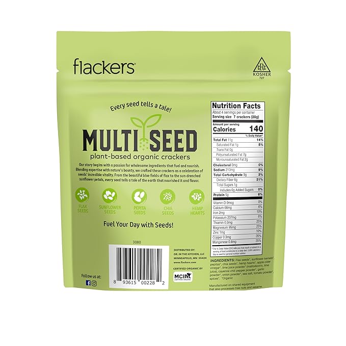 Flackers Organic Spicy Chili Lime Multi-Seed Crackers, 4 Ounce 6-Pack, Gluten Free, Non GMO, Vegan