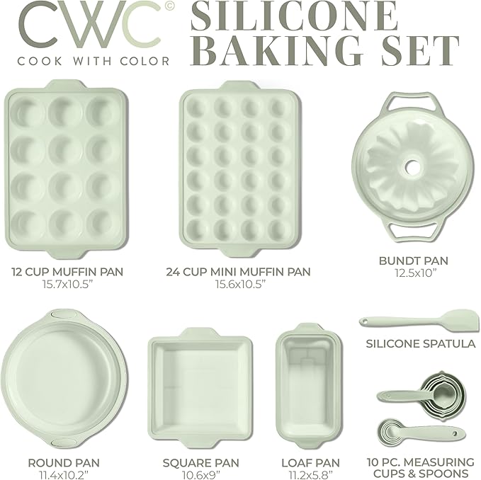 COOK WITH COLOR 17 Pc. Silicone Baking Pan Set - Non-Stick & Easy Clean Silicone Muffin Pans for