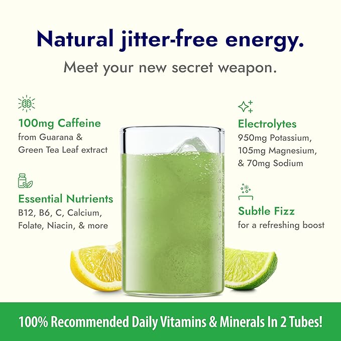 Zipfizz Daily Energy Drink Powder, Limon, 20 Pack | 3-in-1 Sustained Energy, Rapid Hydration, and