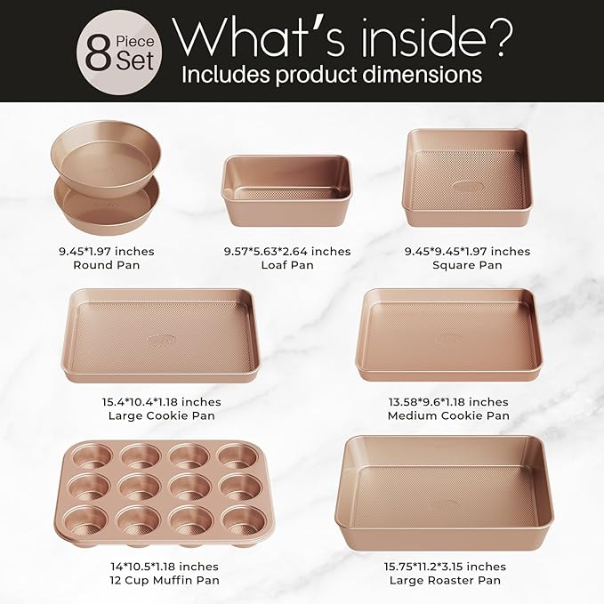 Baking Pans Set 8-Piece Bakeware Sets, Baking Sets for Cooking Nonstick Oven Pan Set, Baking Sheet