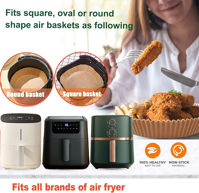 Large Air Fryer Disposable Paper Liner Round, 10 Inch Parchment Liners Non-Stick Fryer Paper Pads