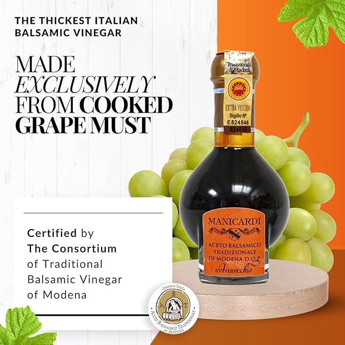 MANICARDI Extra Aged Balsamic Vinegar of Modena PDO - 25 Years - Perfect for Snacks, Pasta
