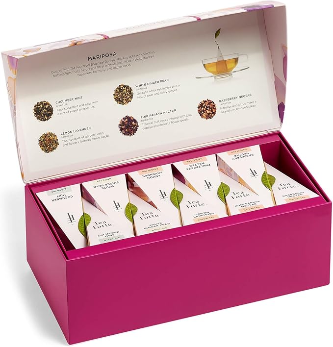 Tea Forte Mariposa Presentation Box Tea Gift Sampler, 20 Count, 2 of Each Variety Individually