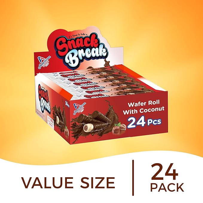 Snack Break Hazelnut Wafer Rolls, Rolled Wafer Cookies, Cocoa Coated Delicious Snack, Individually