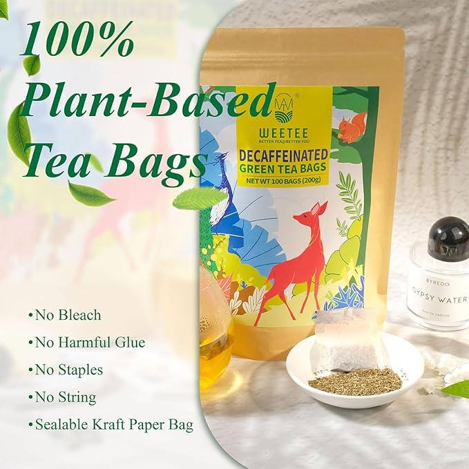 WT WEETEE Decaf Green Tea Bags, 100 Count CO2-Decaffeinated Green Tea, Drink All Day | Super