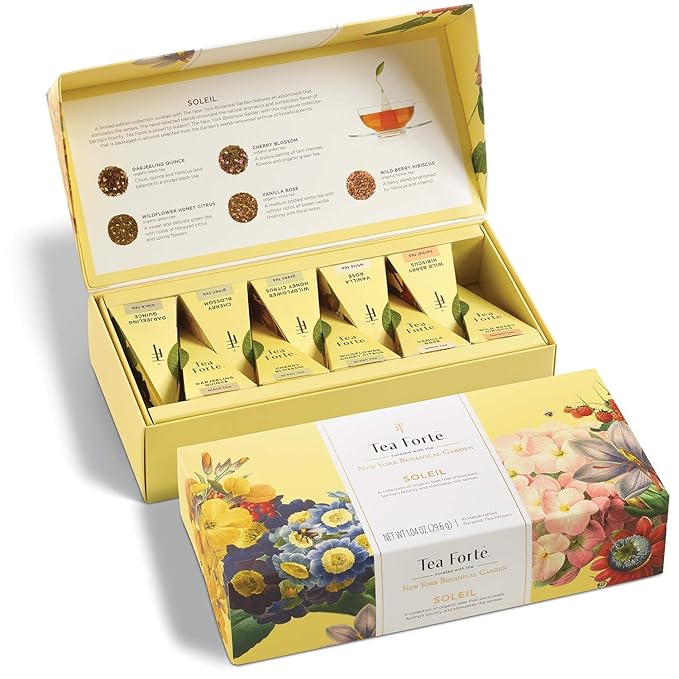 Tea Forte Soleil Petite Presentation Box Tea Gift Set Sampler, 10 Count, 2 of Each Variety