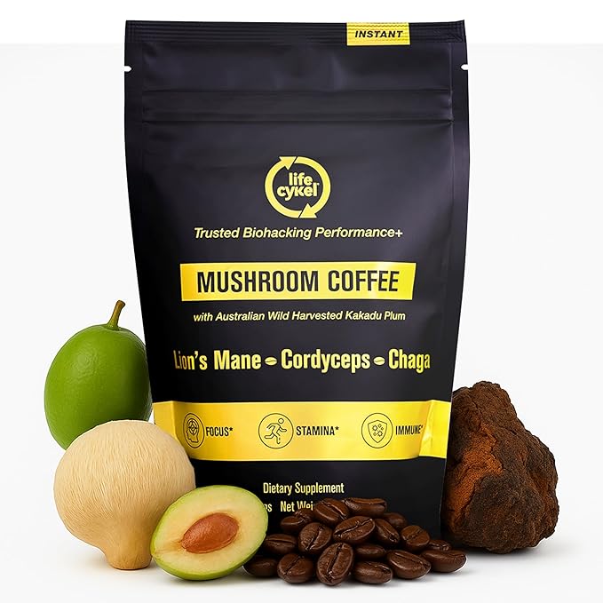 Lifecykel Mushroom Coffee – Arabica Blend with Lion’s Mane, Chaga Extract, Cordyceps & Kakadu Plum