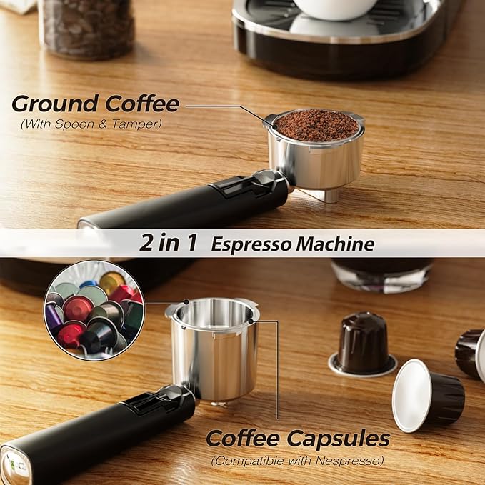 Espresso Machine 20 Bar, Professional Compact Stainless Steel Coffee Maker with LCD Display, Steam