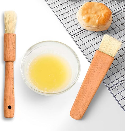 ANGEL’S PEEL LOUNGE Pastry Brush for Baking - Basting Brush with Wooden Handle Flat and Round Heads