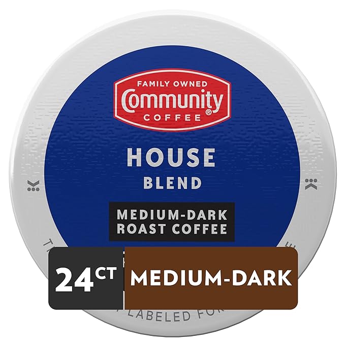 Community Coffee House Blend 24 Count Coffee Pods, Medium Dark Roast, Compatible with Keurig 2.0