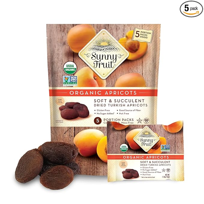 Sunny Fruit Soft Organic Turkish Dried Apricots - 1 Bag (5 Individual Portion Packs) | No