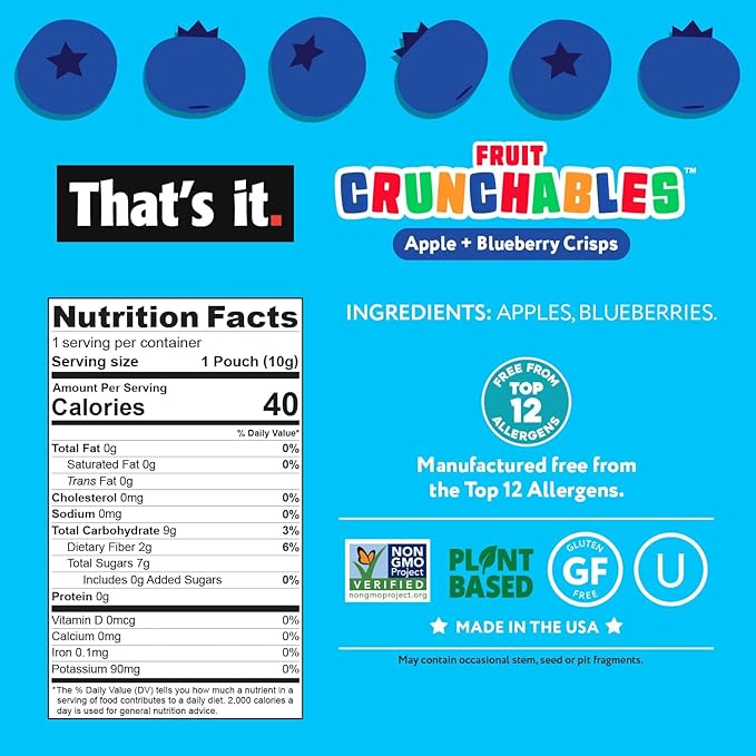 That's it. Fruit Crunchables ??100% Apple + Blueberry Crisps, 15 Pack healthy snacks for kids